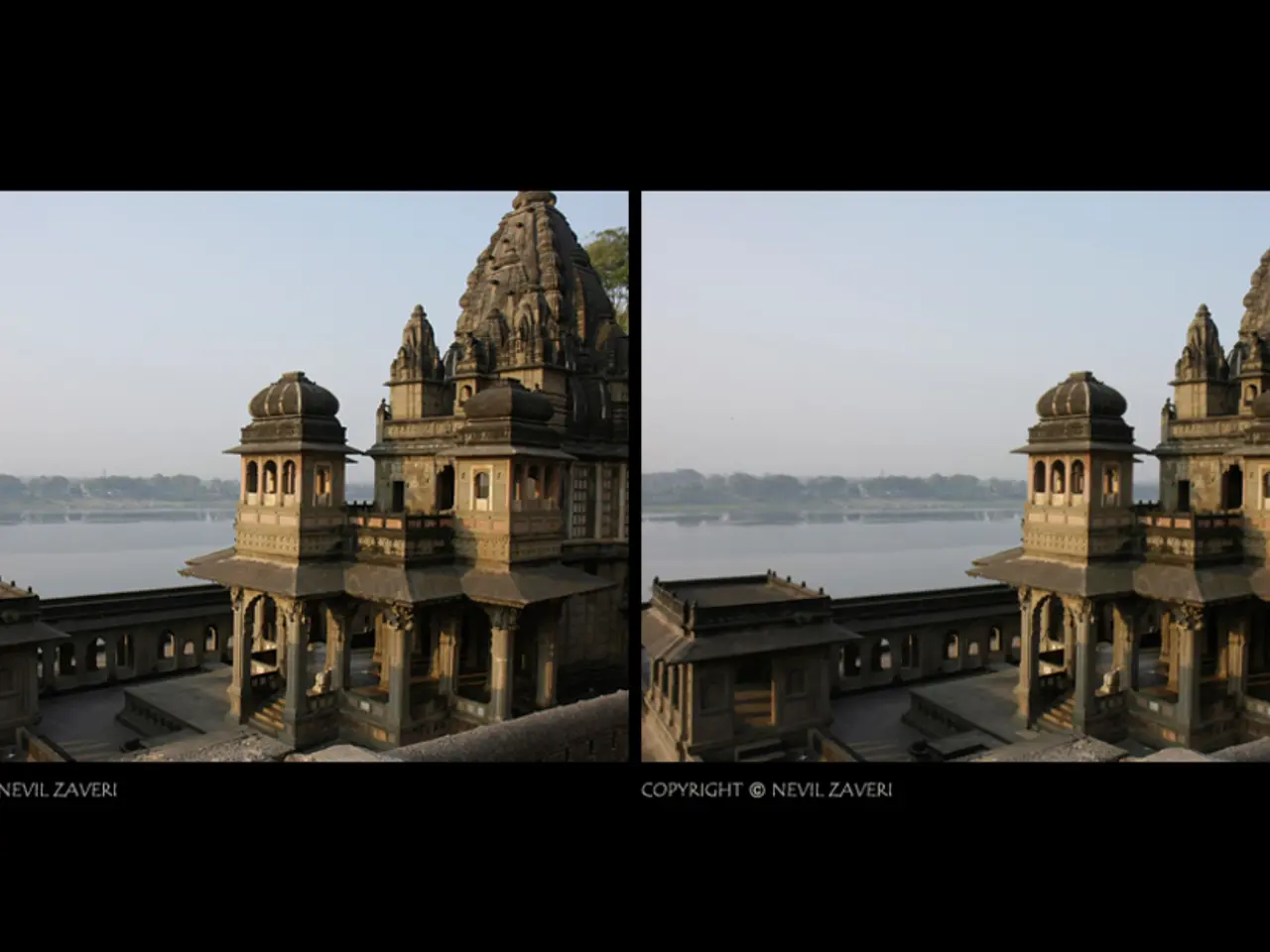 In this picture there is a temple on the right side of the image, it seems to be a collage of...