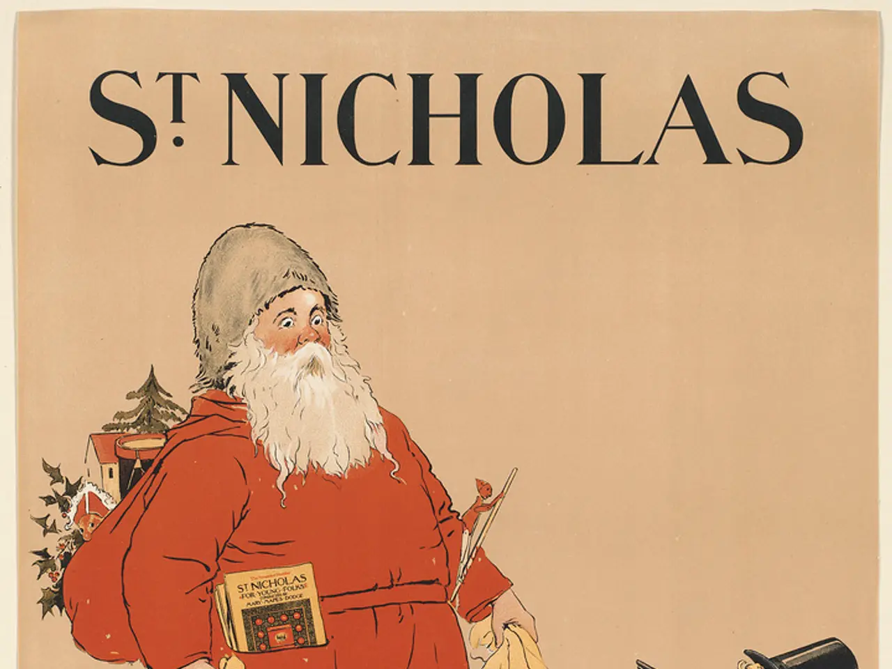 In this image there is a book. The name of the book is St Nicholas for November. There is a santa...