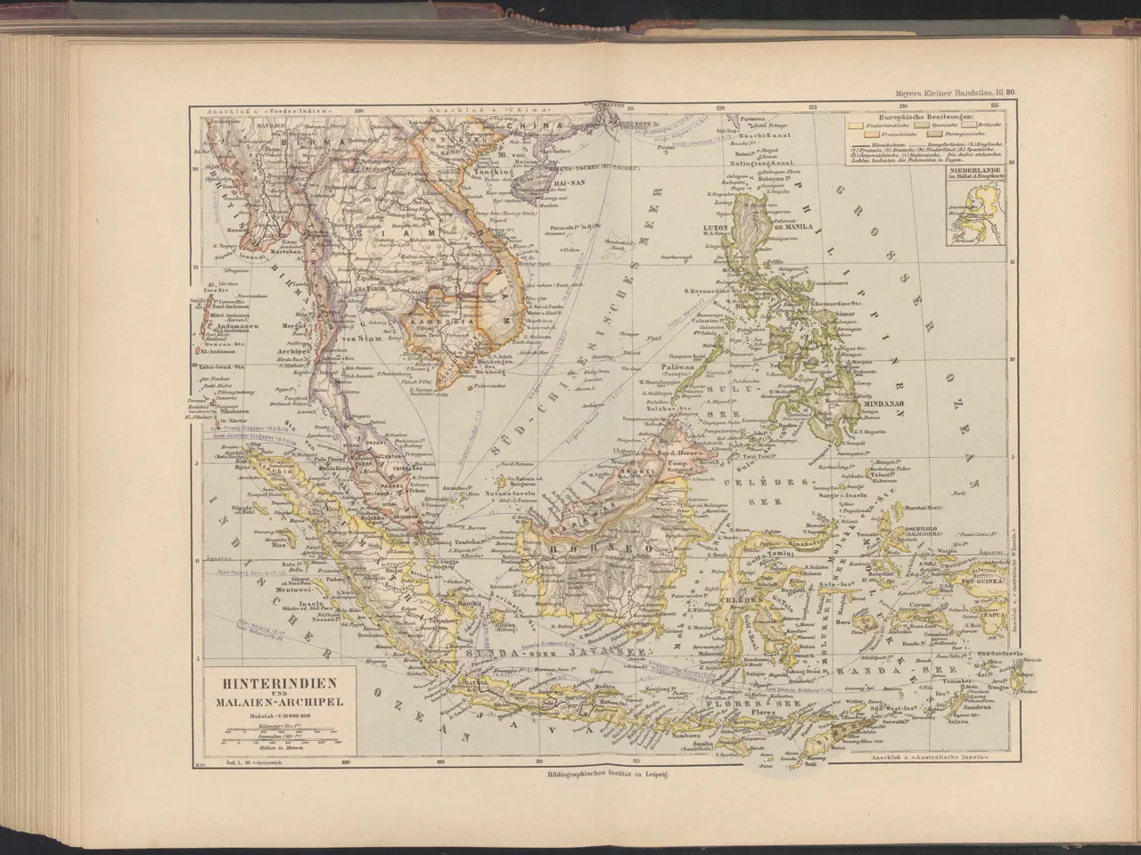 The image shows an open book with a map of Southeast Asia on it, set against a black background....