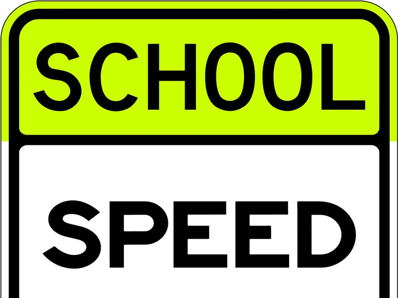 The image shows a poster with the text "School Speed Limit 25 When Children Are Present" written in...