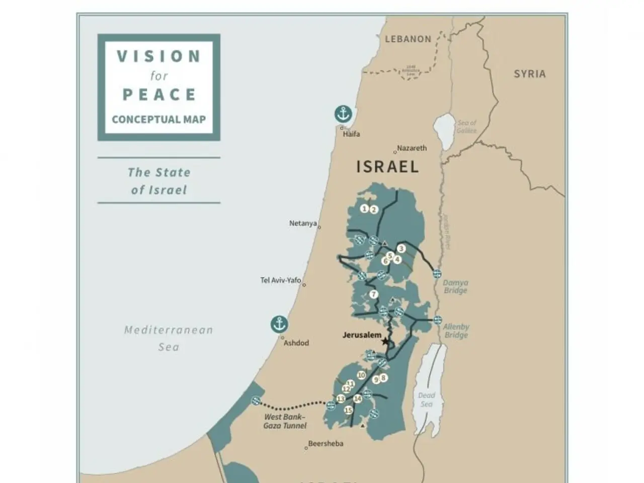 The image shows a poster of a map of Israel with the words "Vision for Peace Conceptual Map"...