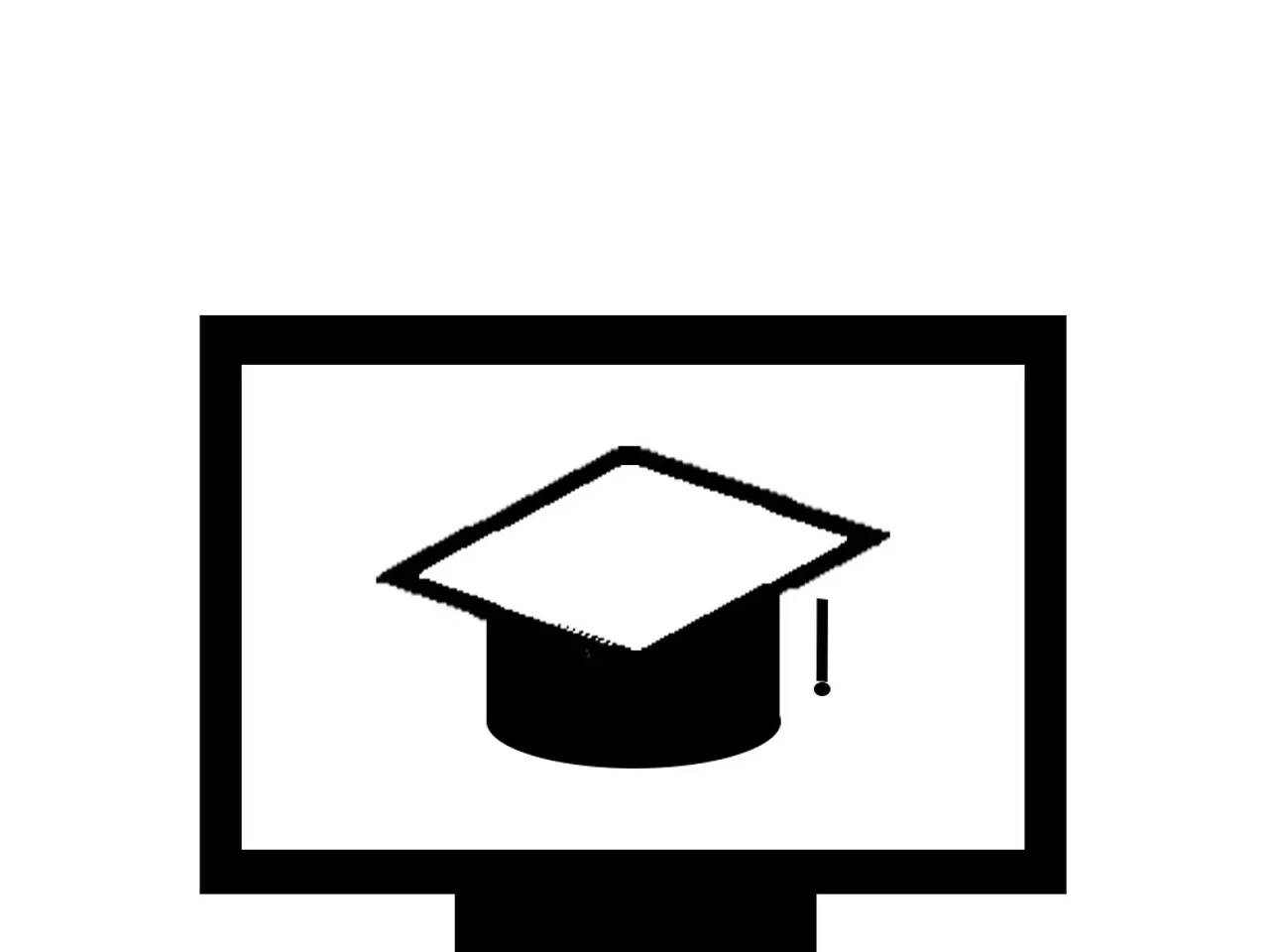 The image shows a computer screen with a black and white graduation cap on it, symbolizing the...