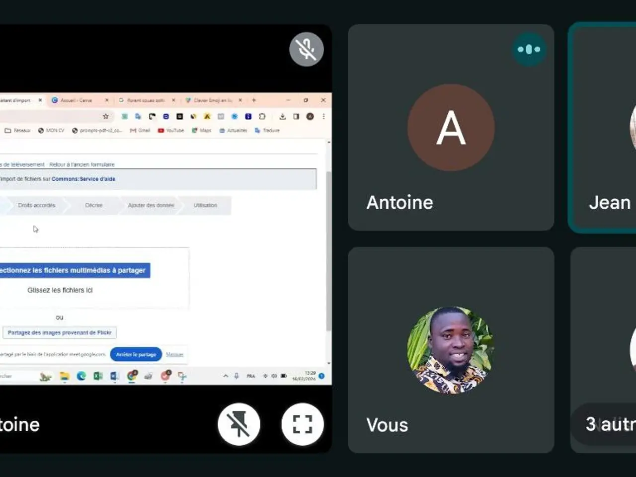 The image shows a screenshot of a computer screen with a group of people on it. On the right side...