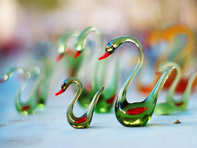 Here we can see crystal sculptures on a platform.