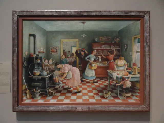 In this image we can see there is a photo frame of painting on the wall, where we can see there are...