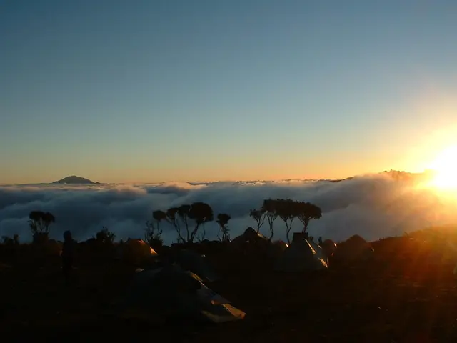 In the picture there are many tents present on the ground, there may be people present on the...