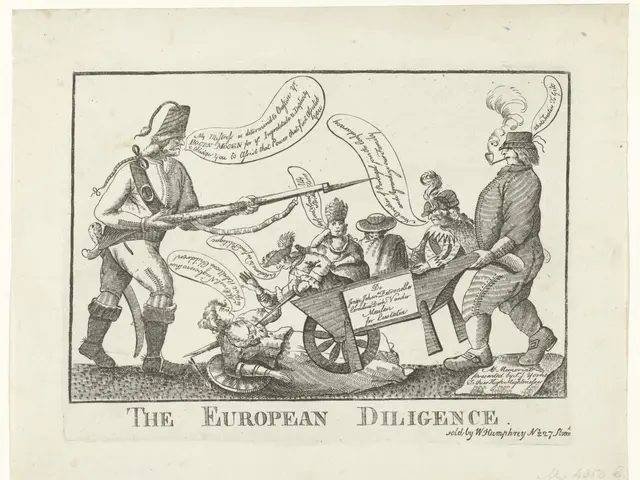 The image shows a paper with a drawing of a person holding a gun and a wheelbarrow filled with...