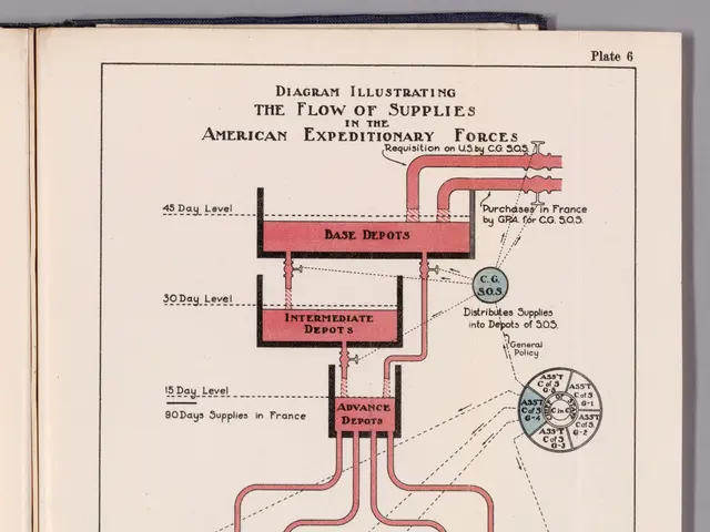 The image shows an open book with a diagram illustrating the flow of supplies in the American...