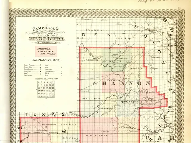 The image shows an old book with a map of the state of Oklahoma on it. The map is detailed and...