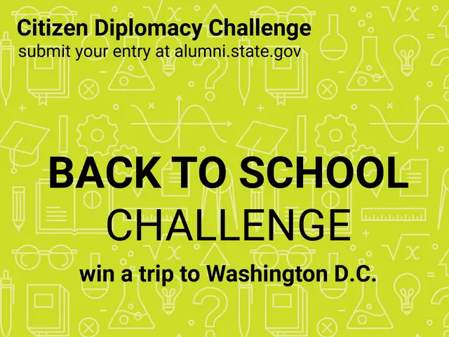 The image shows a poster with the words "Back to School Challenge: Win a Trip to Washington D.C."...