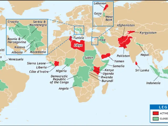 The image shows a map of the world with different countries and their capitals, as well as text...