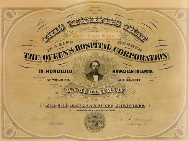The image shows an old certificate issued by the Queen's Hospital Corporation in Honolulu, Hawaii....