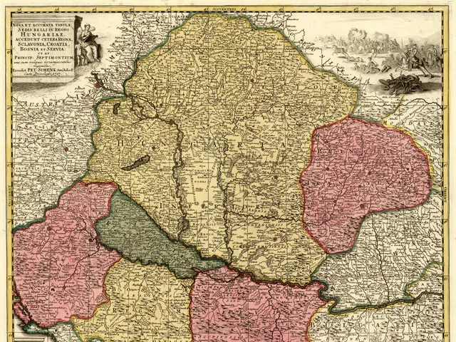 The image shows a poster of a map of Hungary and Hungary in the 19th century. It is a detailed map...