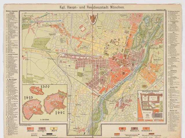 The image shows an old map of the city of Munich, Germany from 1849. It is a detailed map with text...
