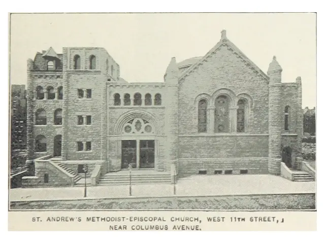 The image shows St. Andrew's Methodist Episcopal Church in West 11th Street, near Columbus Avenue....
