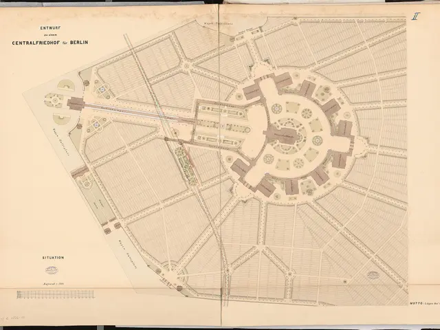 The image shows an old book with a map of the city of Berlin on it. The map is detailed and shows...