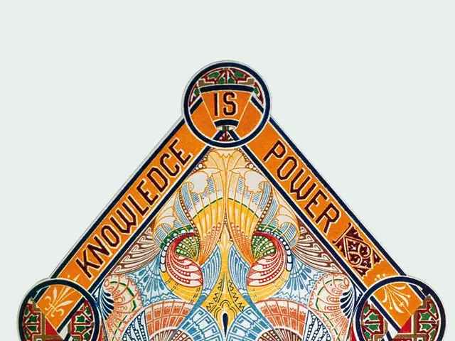 The image shows a poster with the words "Knowledge is Power" written in bold, black lettering...