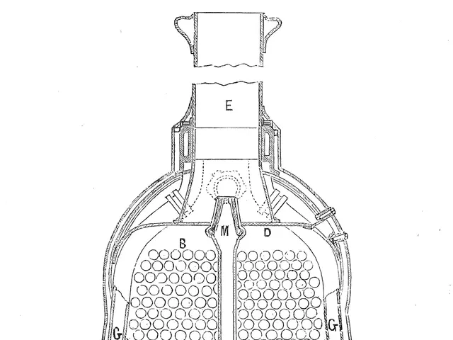 The image shows a drawing of a machine with a lot of holes in it, which is a patent for a steam...