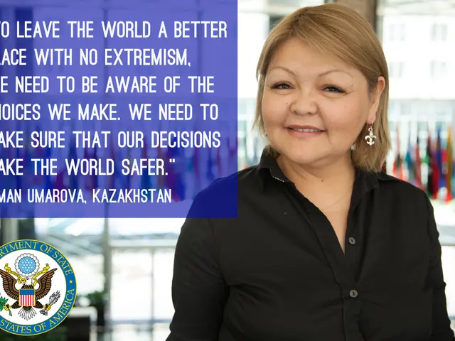 The image shows a woman standing in front of a window with a quote on it that reads, "To leave the...