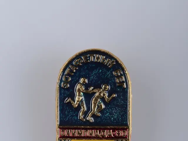 The image shows a badge with the logo of the 1980 Olympic Games in Moscow, Russia. The badge...