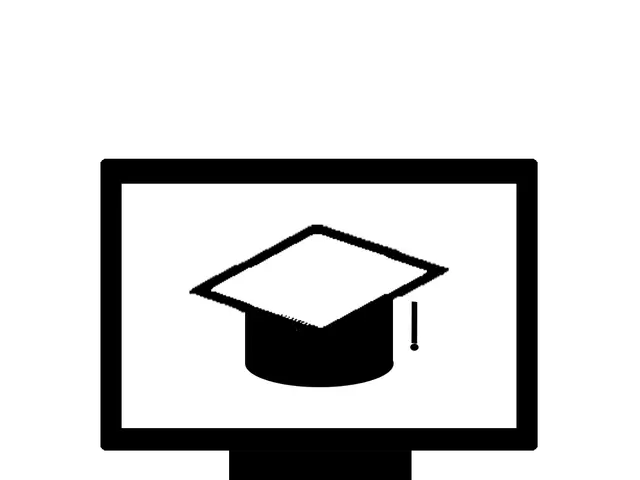 The image shows a computer screen with a black and white graduation cap on it, symbolizing the...