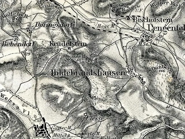 The image shows an old map of the city of Wannfried, Germany, with text written on it. The map is...