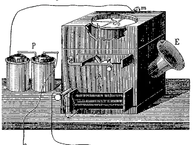 The image shows a black and white drawing of a machine with a wire attached to it, which appears to...