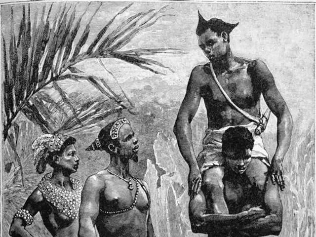 The image shows a black and white drawing of a group of people standing next to each other, with...