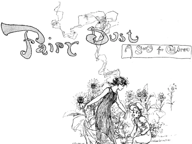 The image shows a sketch of a woman and a child surrounded by plants with flowers, with the words...