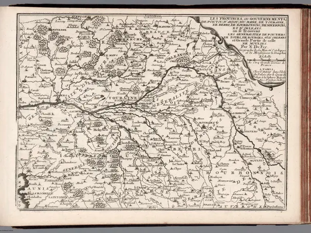 The image shows an open book with a map of France on it. The map is detailed and shows the various...