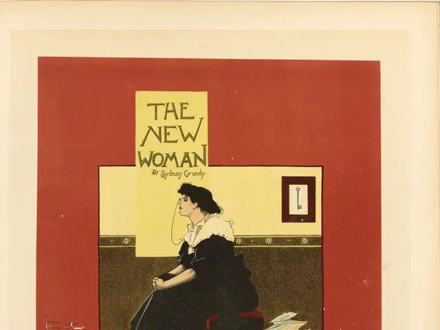 The image shows a woman sitting on a chair surrounded by papers and other objects on the floor. At...