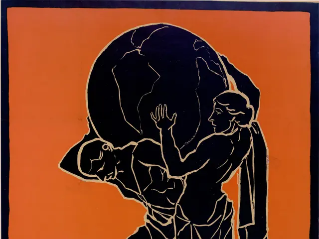 The image shows a poster for the International Women's Suffrage Movement in Budapest, Hungary. It...