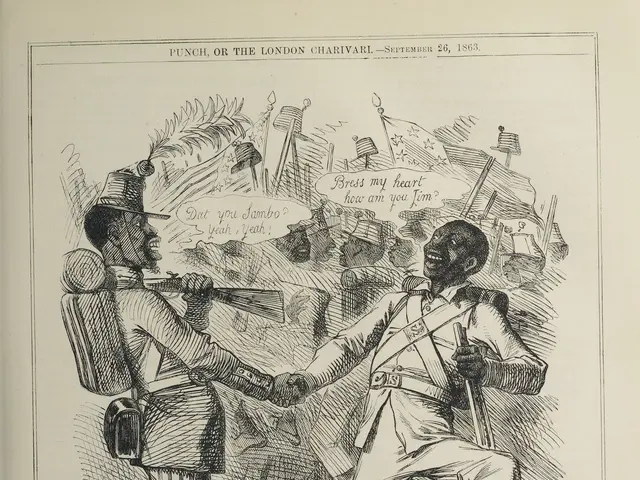 The image shows a book with a drawing of two men shaking hands, one of them holding a gun in his...