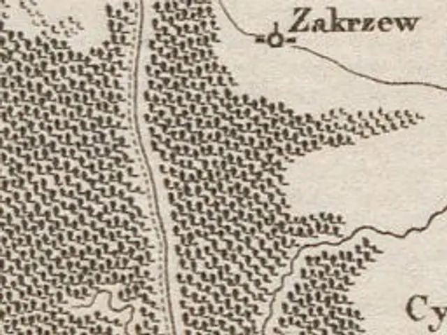 The image shows an old map of the city of Zakrzew, Poland, with text written on it. The map is...