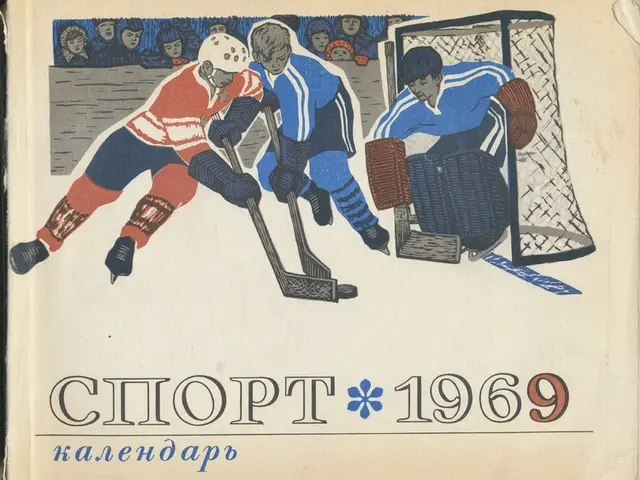 The image shows a book with a picture of a group of people playing hockey on it. The people in the...