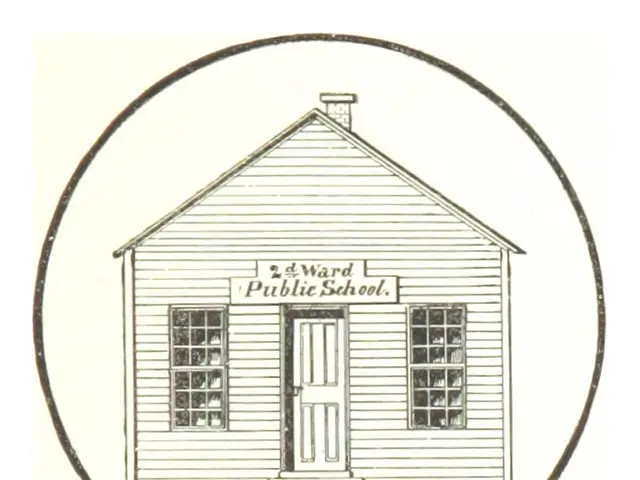 The image shows an old second ward public school, with a house in the center and text at the...