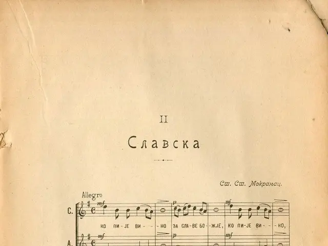 The image shows an old book with a sheet of music on it, which is the first page of the first...