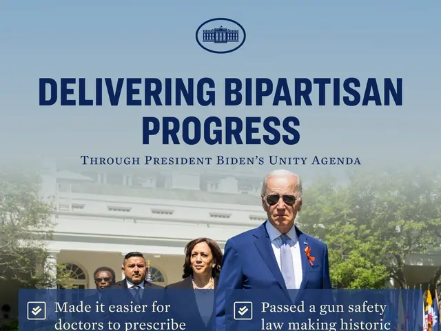 The image shows a poster with text and images of people standing in front of a building with trees...