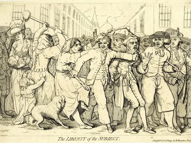 The image shows a paper with a drawing of a group of people and a dog, with the words "The Liberty...