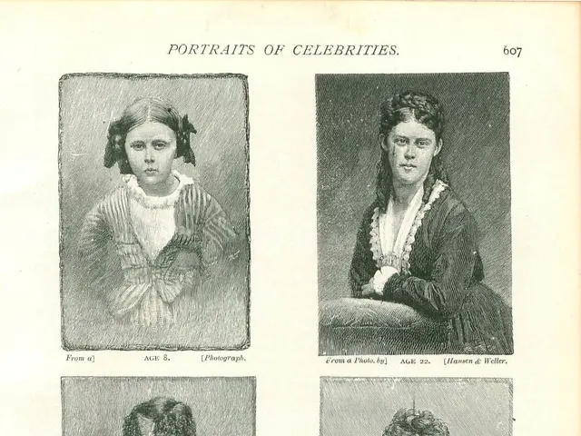 The image shows an open book with four portraits of women on it. The book is filled with detailed...