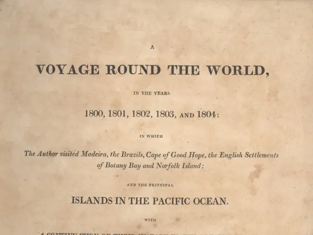The image shows an old book with the title "A Voyage Round the World, 1800, 1801, 1802, 1803, and...