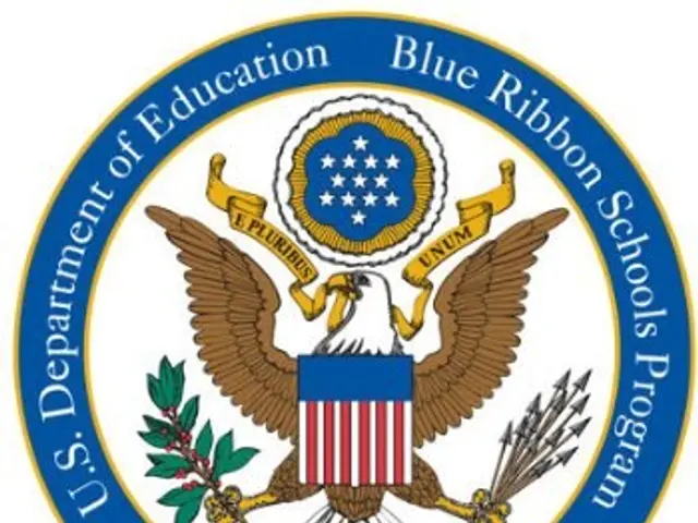 The image shows the logo of the U.S. Department of Education Blue Ribbon Schools Program, which...