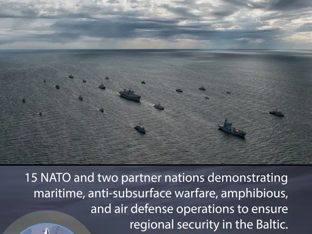 The image shows a group of ships on the water with a cloudy sky in the background. At the bottom of...