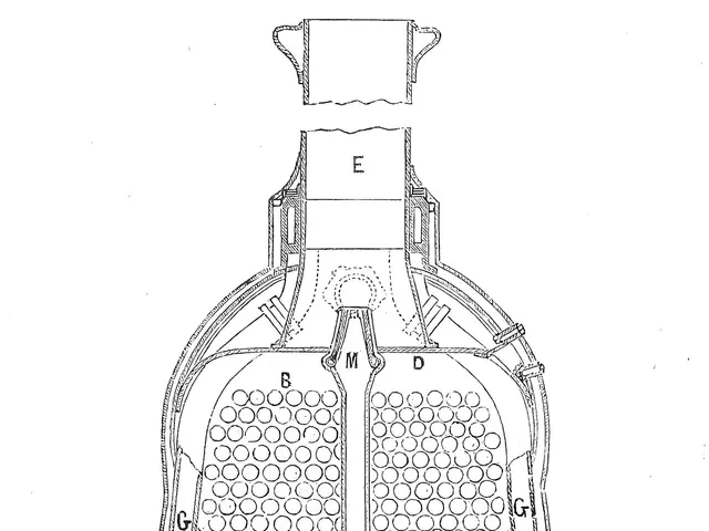 The image shows a drawing of a machine with a lot of holes in it, which is a patent for a steam...