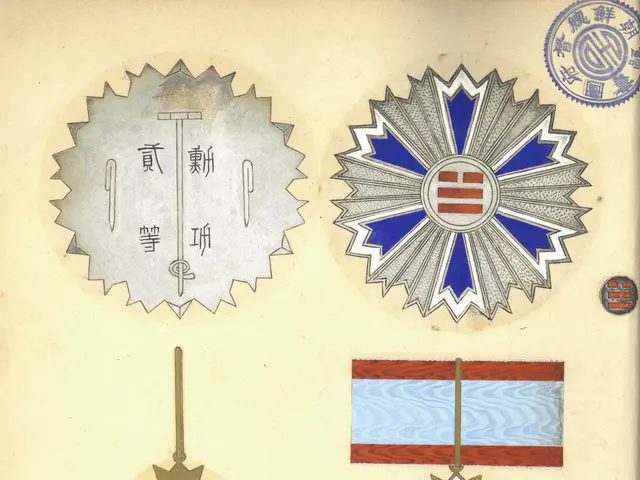 The image shows an old book with a variety of medals on it, including the Order of the Star of the...