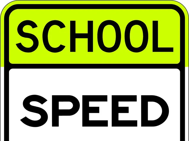 The image shows a poster with the text "School Speed Limit 25 When Children Are Present" written in...