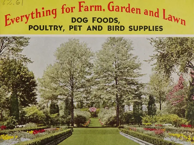 The image shows a book with a picture of a garden on the cover, surrounded by lush green grass,...
