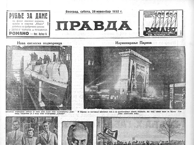 The image shows a newspaper with a bunch of pictures on it, including people, vehicles, buildings,...