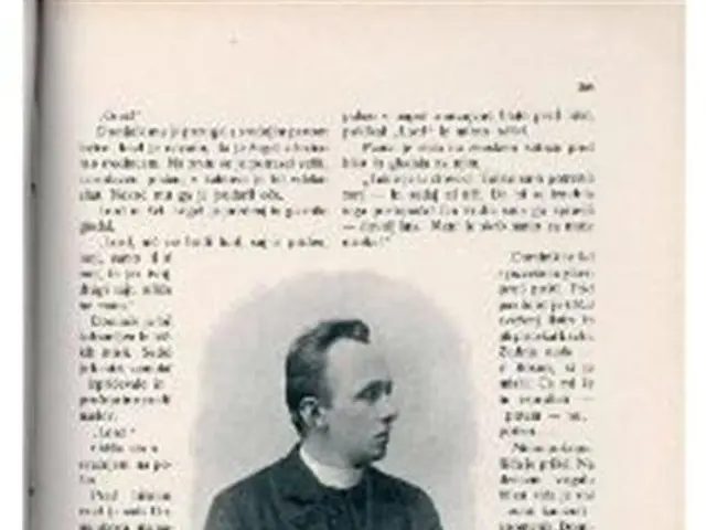 The image shows an open book with a black and white photo of a man in a priest's robes. The man is...