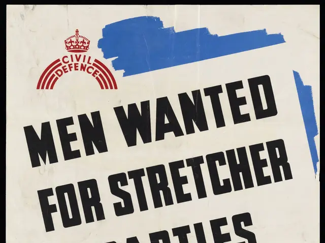 The image shows a poster with a logo and text that reads "Men Wanted for Stretcher Parties and They...